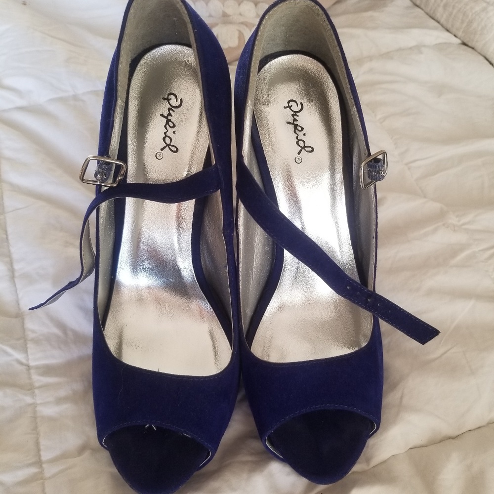 Navy Chunky Suede Platform Heels